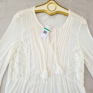 Vintage America Off White Flowy Poet Top Large Lace Bell Sleeve